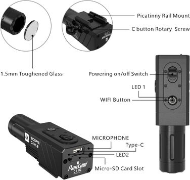 Страйкбольна камера 4xDigital Zoom HD міні Wi-Fi екшн-камера для страйкбольного пейнтбольного полювання тактичних тренувань із кабелем перемикача запису, 2 4K