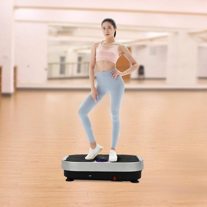 Фітнес-обладнання Mini Vibration Plate з пультом дистанційного керування Bluetooth Світлодіодний дисплей Сучасний дизайн у сріблястому кольорі 99 рівнів 3 зони тренувань вантажопідйомність 120 кг