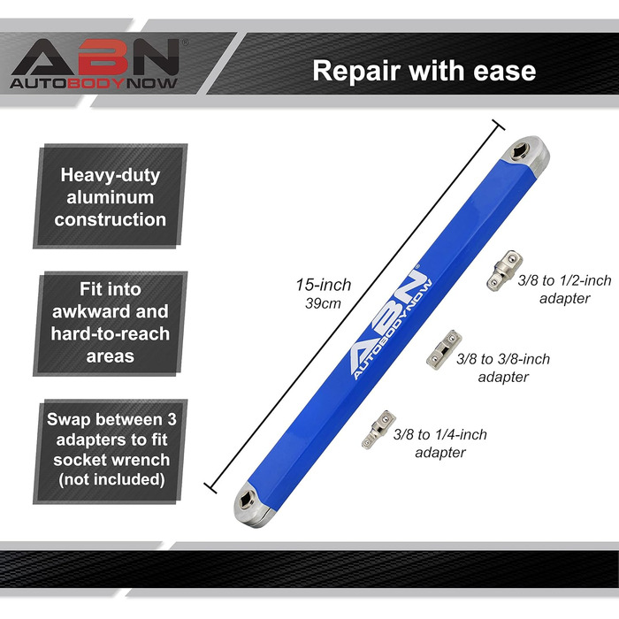 Ключ Abn, 38,1 см - подовжувач гайкового ключа з храповиком SAE, ключ, перехідник для подовження важеля, неповоротний динамометричний стрижень