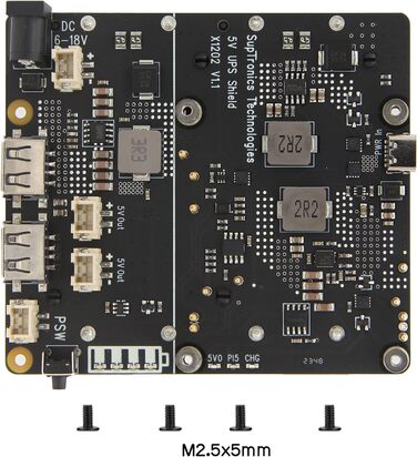 ДБЖ Geekworm Raspberry Pi 5 (X1202), 4-елементний ДБЖ на 18650 (макс. вихід 5,1 В 5 А) з широким входом 6-18 В Автоматичне ввімкнення Безпечне вимкнення Виявлення втрати потужності