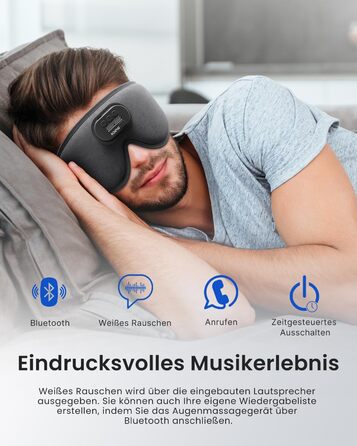 Маска для сну з Bluetooth V5.2, RENPHO Ultra Soft Sleep Headphones 3D Blackout Wireless Sleep Mask for side Sleepers, Comfort Night Eye Mask, White Noise Eye Mask