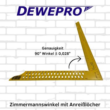 Столярний кутник DEWEPRO 600мм з чотиристороннім поділом і маркувальними отворами - жовте порошкове покриття - плоский металевий кутник 60см