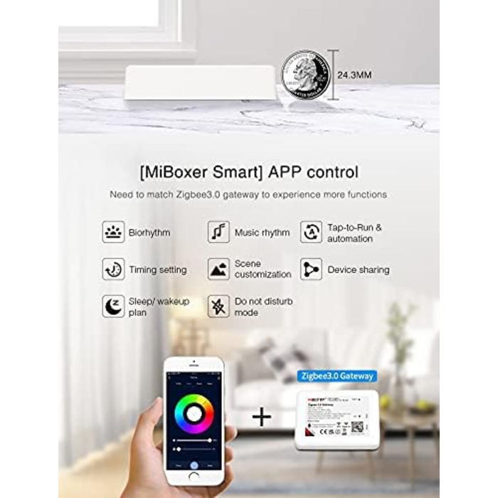 Диммер Milight Miboxer Zigbee3.0, одноколірний контролер світлодіодної стрічки, 12 В/24 В, сумісний із додатком Zigbee Storeo Echo / голосовим керуванням, (FUT037z)