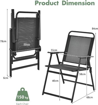 Комплект з 4 розкладних стільців, переносні садові стільці з високою спинкою, балконні стільці з нековзними ніжками, кемпінгові крісла вантажопідйомністю до 150 кг, терасні крісла для саду, патіо, пляжу