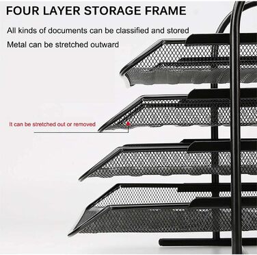 Лоток для листів, штабельований лоток для листів, лоток A4, 4-рівневий лоток для листів, металевий лоток для листів, настільний органайзер, металевий дріт для дому, школи та офісу, органайзер для настільного лотка