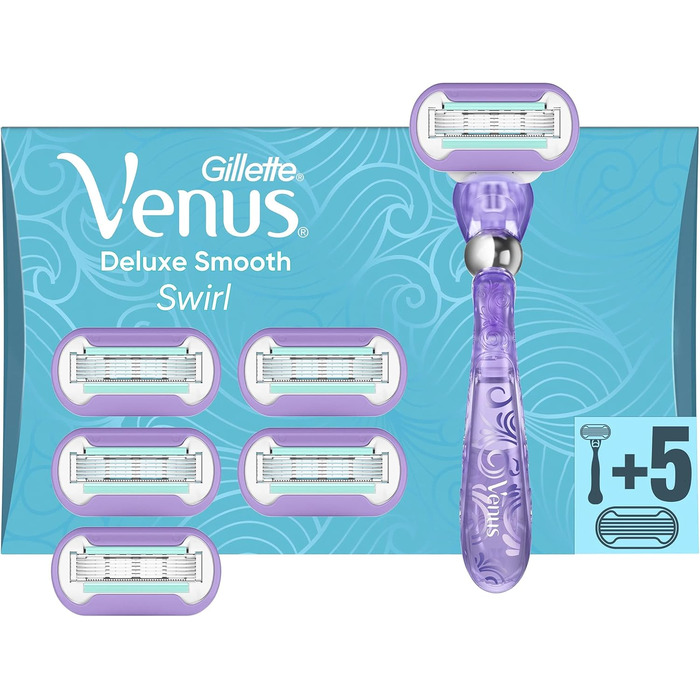 Жіноча бритва Gillette Venus Deluxe Smooth Swirl Razor, жіноча бритва 6 лез бритви з 5-кратним лезом