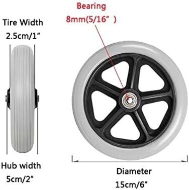 Дюймові передні колеса для інвалідного візка, аксесуари для інвалідних візків, тверда шина ПВХ, для ручних інвалідних візків, допоміжні засоби для ходьби, 1 пара/сірий/15см/6 дюймів, 6-