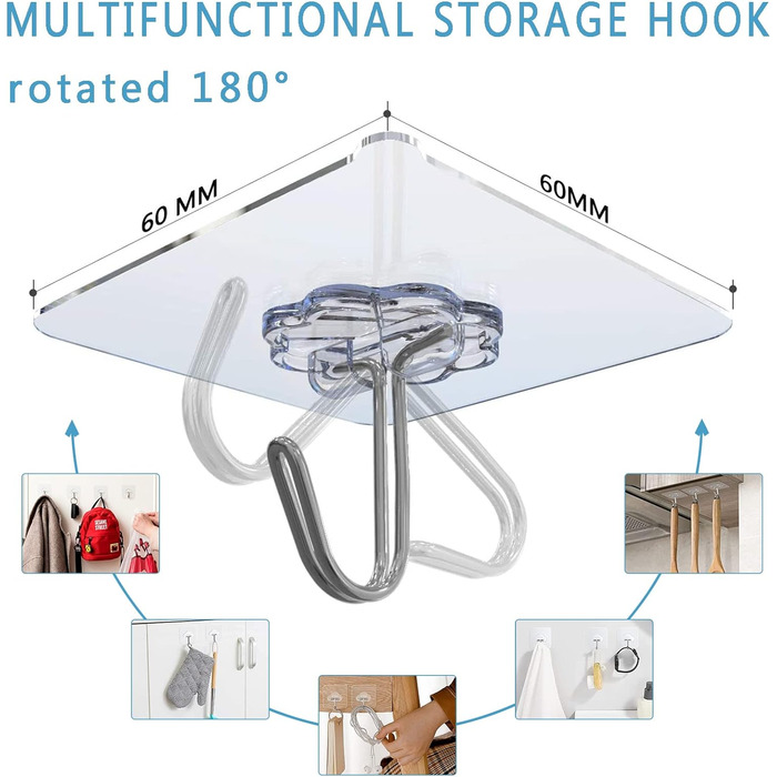 Гачки самоклеючі, 30 шт. Клейкі гачки Прозорі Без свердління (макс. 10 кг) Безшовні Водонепроникні та маслостійкі Багатоцільові клейкі гачки, настінні гачки Самоклеючі для кухні та ванної кімнати 30 шт.