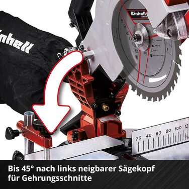 Акумуляторна поперечна пила Einhell TE-MS 18/210 Li-Solo Power X-Change (18 В, макс. глибина/ширина різання 60 мм x 120 мм, пильний диск Ø 210 мм, поворотна пильна головка, лазер, без акумулятора та зарядного пристрою, без E-стійки)