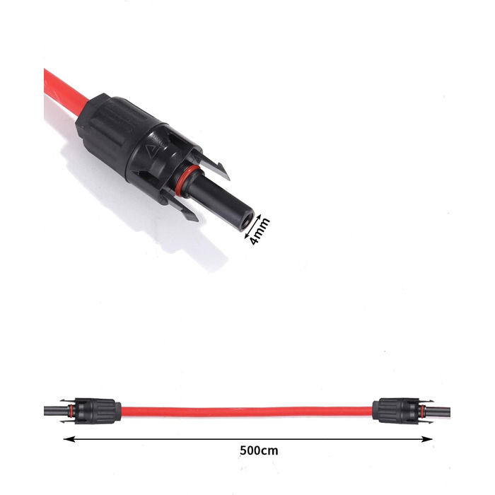 Подовжувач сонячного кабелю 5M 2 шт. , подовжувач сонячного кабелю 12AWG, фотоелектричний кабель 4MM, фотоелектричний сонячний кабель, водонепроникний IP68 для фотоелектричного вузла сонячних елементів сонячної системи