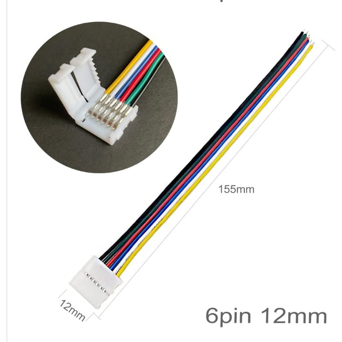 Контактний 12-міліметровий пакет категорії зроби сам для 6-контактного набору роз'ємів світлодіодної стрічки RGBWW зі світлодіодною стрічкою, включаючи подовжувач, паяється у формі L/T без адаптера зазору, голчастий гвинт для, 6-