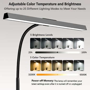 Настільна лампа Moslumin LED з регулюванням яскравості, настільні лампи 12 Вт, що затискаються зарядним пристроєм, 5 кольорів 5 рівнів яскравості, настільна лампа з функцією таймера для монітора, офіс