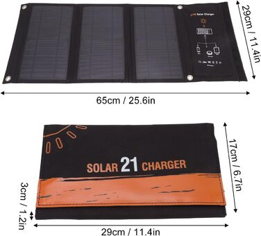 Складний зарядний пристрій для сонячної панелі потужністю 21 Вт, комплект зарядного пристрою для сонячної панелі з подвійним портом USB, портативний зарядний пристрій для телефону на сонячних батареях для зарядки кількох пристроїв для