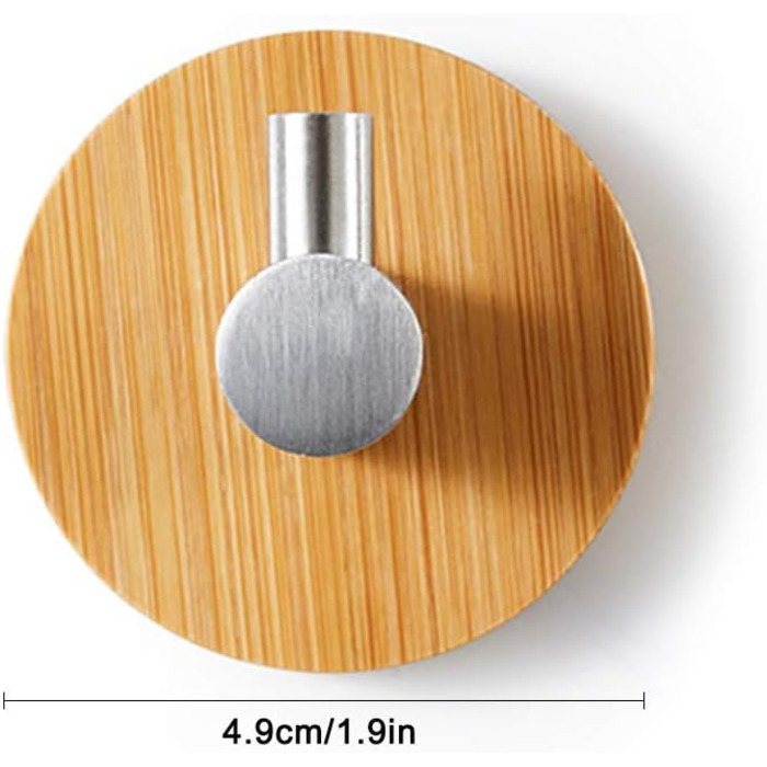 Дерев'яні бамбукові настінні гачки, 4 шт. самоклеючі гачки клейкі гачки дерев'яні з нержавіючої сталі та бамбука гачки для халатів дерев'яні самоклеючі гачки для халатів без свердління для підвішування для кухні та ванної кімнати