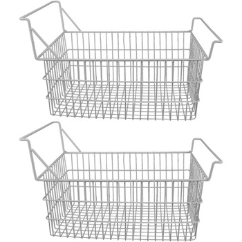 Кошики для морозильної камери Ozgkee 2 шт. и, побутові дротяні кошики для зберігання, органайзер з високими та низькими ручками для кухні та шафи в коморі (50 x 27 см / 50 x 27 см / 19,7 x 10,6 дюймів