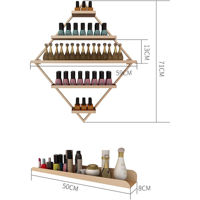 Настінний металевий тримач для лаку для нігтів, креативний золотий органайзер для лаку для нігтів для домашнього салону, зберігання ефірних олій, полиця для фарб, полиця для зберігання парфумів/помад