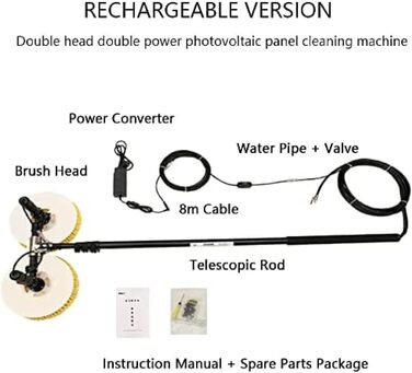 Автоматична щітка для чищення фотоелектричних панелей CHHMAELOVE, телескопічна штанга 65 см, кабель 8 м