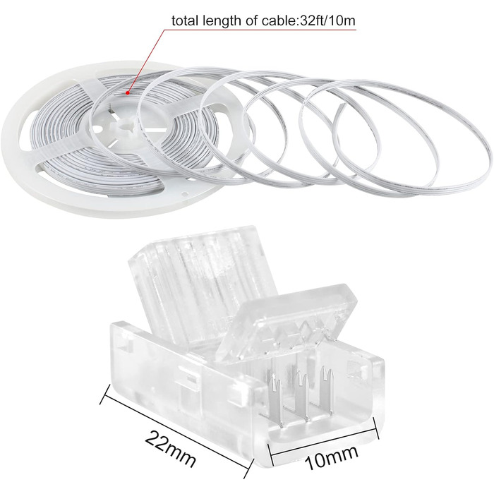 Контактна світлодіодна стрічка 10 мм і 10 м 3-контактний подовжувач Аксесуари для світлодіодних стрічок з викруткою для світлодіодних стрічок WS2811/WS2812B (4-контактний комплект), 10 шт., 3-