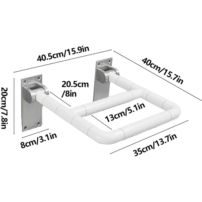 Поручень для туалету, Відкидний поручень з алюмінієвого сплаву, Вантажопідйомність, Унітаз для ванної кімнати в Н-подібній формі і на стіну, Поручні для людей похилого віку, Поручні з нержавіючої сталі (Whi White