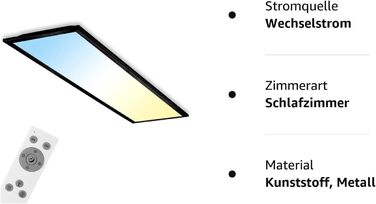 Панель світлодіодного стельового світильника Briloner Leuchten, з можливістю затемнення, керування кольором, пульт дистанційного керування, 36 Вт, 3800 лм, світлодіодна лампа, світильник для вітальні, стельовий світильник, 59,5 см (квадратний, чорний, 100