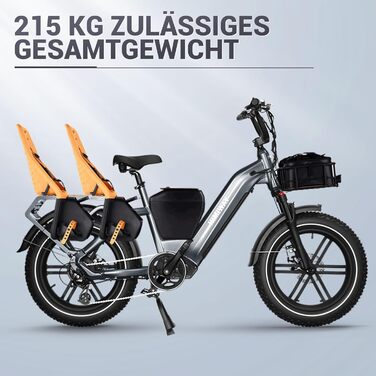 Електричний вантажний велосипед Himiway Big Dog Ebike з двигуном потужністю 250 Вт і обертовим моментом 86 Нм, з 20-дюймовим E Bike з акумулятором 48 В 20 Ач 960 Вт, електричний велосипед для поїздок на роботу та гірських велосипедів з гідравлічними диско