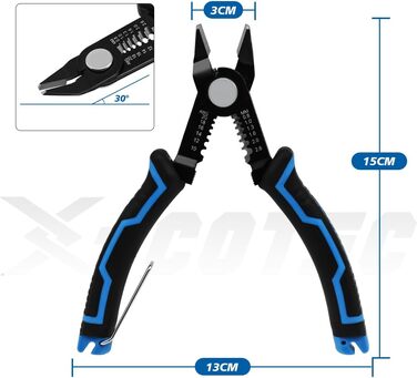 Бокорізи X-COTEC, плоскогубці 3-в-1 для різання та зачистки дроту, професійні кусачки, багатофункціональні обтискні плоскогубці, для кабелю 20-10 AWG