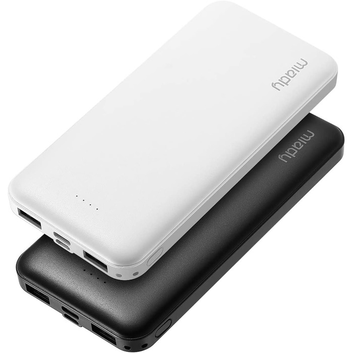 И, Powerbank USB C (вхід і вихід) 2 USB 2.4A USB-C вихід, Type-c Micro вхід для смартфонів, iPad тощо. (Білий і чорний), 10000mAh 2 шт.