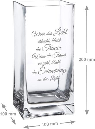 Ваза для квітів з гравіюванням для втіхи, ваза зі справжнього скла, декоративний ліхтар, траурний подарунок для рідних і близьких Ваза - Кутова - Траурний вислів - Стандартна