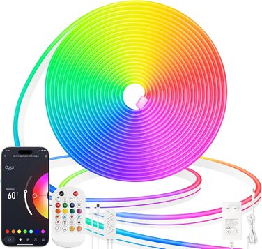 Неонова світлодіодна стрічка Lamomo 5 м RGB, водонепроникна гнучка сумісна з Bluetooth IP65, світлова стрічка з можливістю зміни кольору 12 В для вулиці з дистанційним керуванням, силіконовий світлодіодний браслет своїми руками для прикраси спальні Rgb5m 