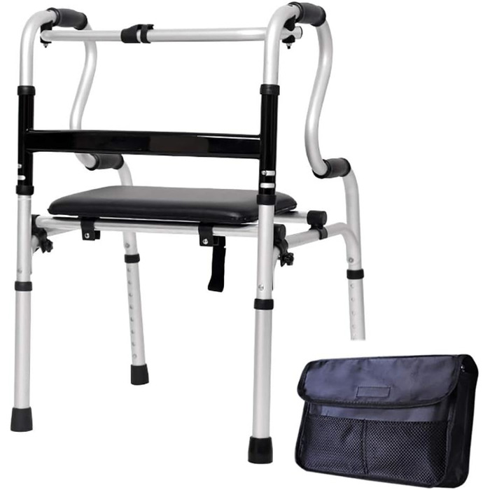 Складаний ролик, Walker Rollator, складний Walker Senior Walker, зі шкіряним сидінням, легкий вуличний вертикальний ходунки для дорослих, літніх людей, регулюється по висоті, вантажопідйомність 180