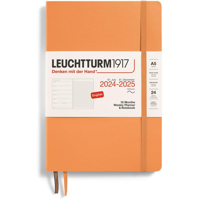 Тижневий календар і блокнот Medium (A5) 2025, 18 місяців (07.2024-12.2025), М'яка обкладинка, Абрикос, Англійська, 1917 370811