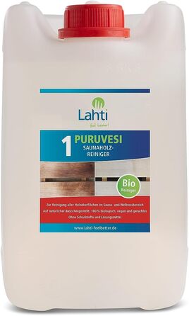 Для всієї сауни, особливо для дерева - дуже ефективний, біологічний і щадний (5 літрів), 1 PURUVESI - SaunaBasic Cleaner -