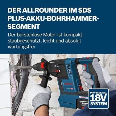 Акумуляторний перфоратор Bosch Professional 18V System GBH 18V-26 (SDS Plus, енергія удару 2,6 Дж, макс. діаметр свердління бетон/сталь/дерево 26/13/30 мм, в корпусі L-BOXX 136) в L-BOXX GBH 18V-26