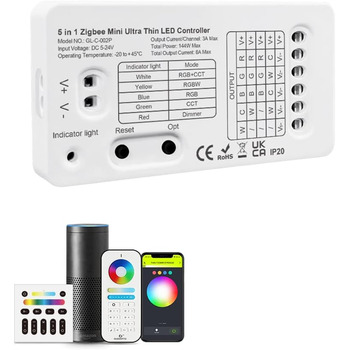 Контролер Світлова панель DC5-12-24V 144W Підтримка світлодіодної стрічки Освітлення сумісне з Alexa Storeo Echo Plus APP Controller 2.4G RF (ZBMINI), 3.0 Mini RGB CCT