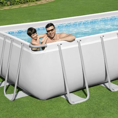 Басейн Bestway Power Steel Frame Pool Complete with Filter Pump 732 x 366 x 132 см, світло-сірий, квадратний