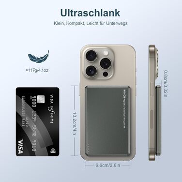 Магнітний бездротовий 5000mAh Power Bank 8MM Ultra Slim Mini з зарядним кабелем Type-C Зовнішній акумуляторний блок PD 20W Швидка зарядка для iPhone 15/14/13/12/Mini/Pro/Pro Max (сірий чорний)