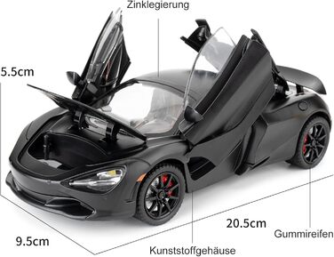 Модель автомобіля McLaren 720S, литий автомобіль з функцією відкидання, дитяча іграшкова машина зі світлом і звуком, модель іграшка для колекціонування, подарунок для дітей (чорний), 124