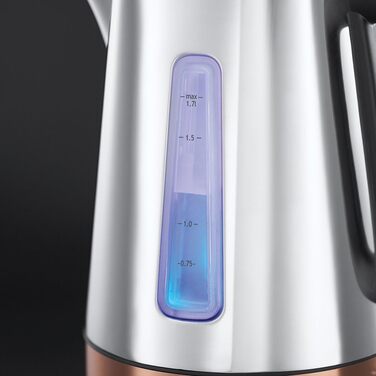 Чайник Russell Hobbs 1,7 л, 2400 Вт Luna з нержавіючої сталі мідь (функція приготування під тиском, знімний фільтр з вапном, зовнішній індикатор рівня води, автомат. Чайник для заварювання 24280-70