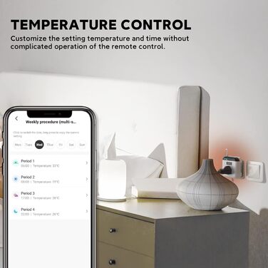 Програмована інтелектуальна розетка WiFi-термостата на 230 В, розетка WiFi-термостата з датчиком 15A, керування APP, сумісність з Alexa та Google Assist