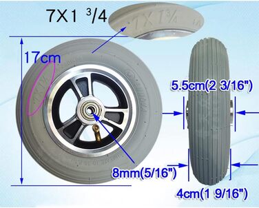 Пневматичні колеса поворотні ролики для інвалідних візків, нековзні передні колеса 7 дюймів, підшипники 8 мм, 2 шт. и/сірий/7X1 3/4 7X1 3/4 сірий, 7X1 3/4