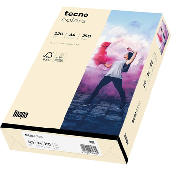 Кольоровий папір для принтера INAPA, кольоровий папір Tecno Кольори 120 г/м, А4, 250 аркушів, світла замша А4 - 250 аркушів 120 г/м світла замша