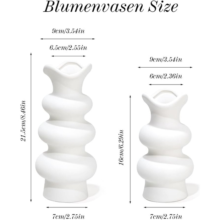 Вази білі вази для прикраси столу, 2 шт. и квіткові вази керамічні, вази бохо прикраса сучасна прикраса домашнього офісу, вази набір для пампаси трава сухоцвіти, ваза для квітів ручної роботи для прикраси столу