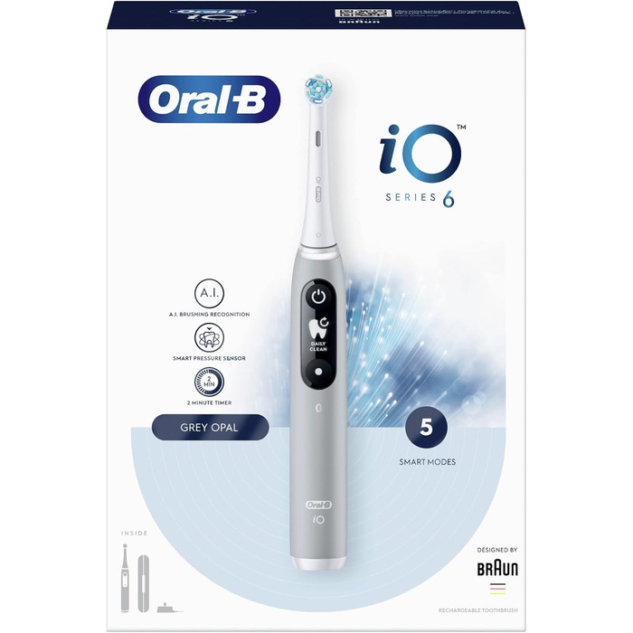 Електричні зубні щітки Oral-B iO 6, 1 сіра ручка, 1 щітка, 1 дорожній кейс, чорно-білий одномісний