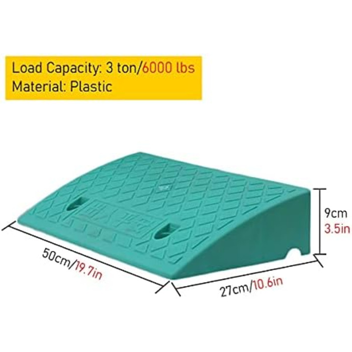 Пластикові пандуси для автомобілів, велосипедів, мотоциклів, легкі інвалідні візки, пандус для сходів, пороги, в'їзні бордюри (зелений, 50 х 27 х 9 см) зелений 50х27х9см