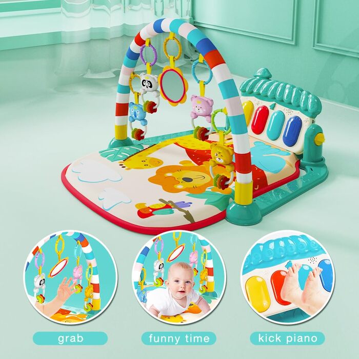 Ігровий килимок Eners Baby Gym Килимок для музичної активності Піаніно Baby Play Gym Час животика М'який килимок для малюків новонароджених малюків (синій)