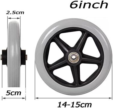 Колеса для інвалідних візків '6 7 8 Колеса для інвалідних візків, передні колеса для інвалідних візків, суцільнолиті колеса для інвалідних візків, шини для транспортних візків з ПВХ (розмір 15 см / 6 дюймів) 15см / 6дюймів