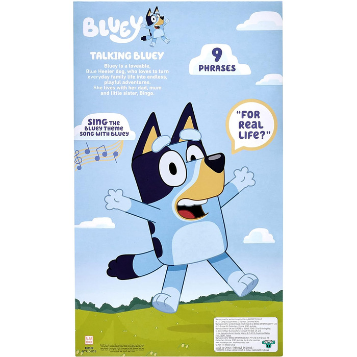 М'яка іграшка Bluey, що розмовляє, 33 см, інтерактивна, співає поруч з Bluey, 9 різних приказок