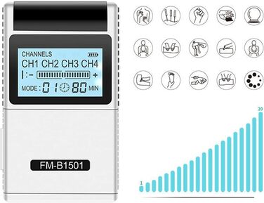 Пристрій для електростимуляції TENS EMS, пристрій для струму стимуляції 4 канали Тренувальний пристрій EMS Електричний масажер з електродними подушечками, для полегшення болю при артриті та нарощуванні м'язів 8 шт. El