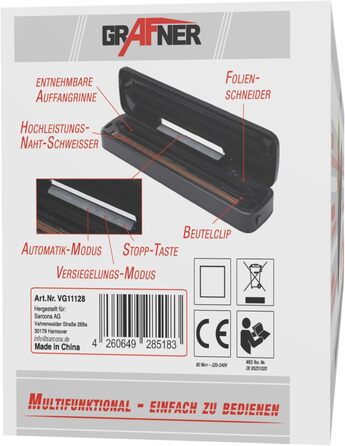 Вакуумний пакувальник Grafner зі швом 30 см, в т.ч. 10 пакетів для вакуумного пакування та різак для фольги, зі знімним піддоном для крапель, їжа залишається свіжою до 8 разів довше, вакуумний пакувальник фольгованого ущільнювача