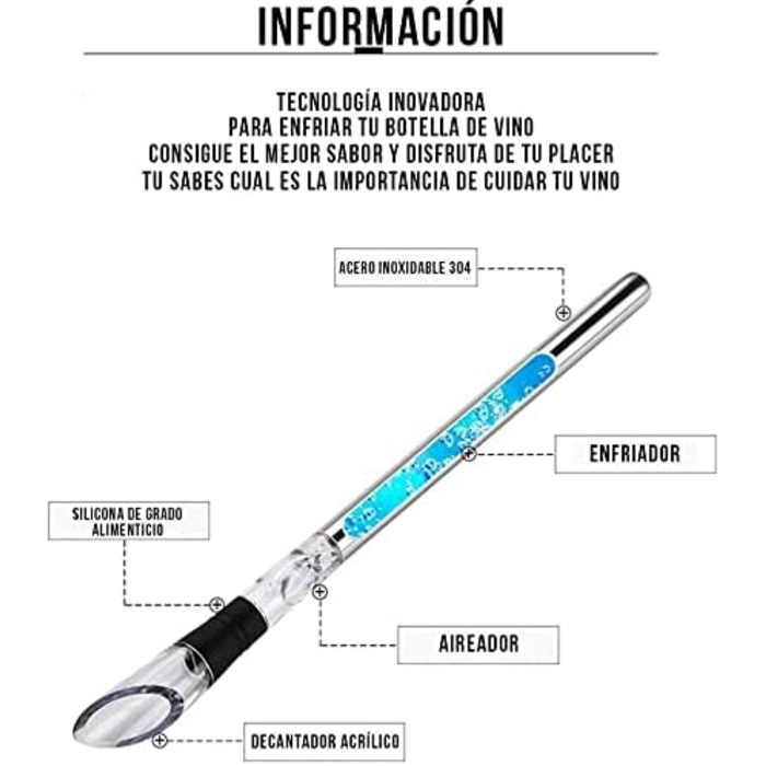 Охолоджувач пляшок для вина - набір для охолодження з трубкою з нержавіючої сталі кришка, декантер і аератор - включаючи різак для капсул - аксесуари для захисту від крапель для любителів вина